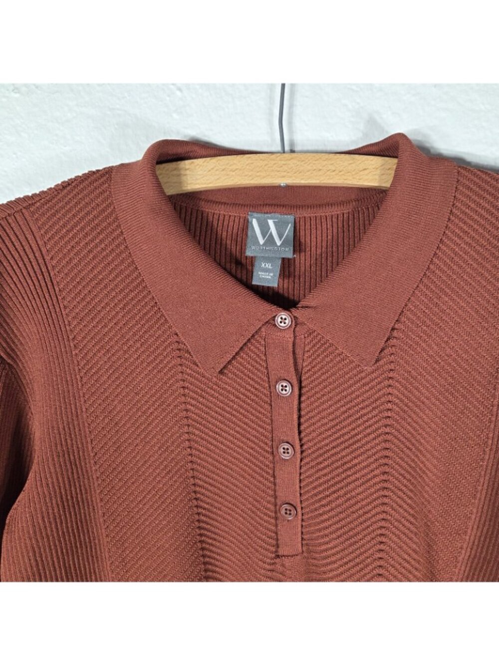Worthington Rust Burnt Orange Ribbed Knit Polo Sweater XXL Long Sleeve Top - Picture 4 of 15